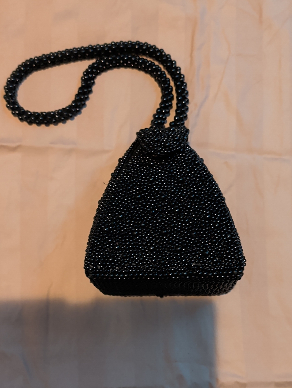 Black Beaded Mini Triangle Crossbody Bag